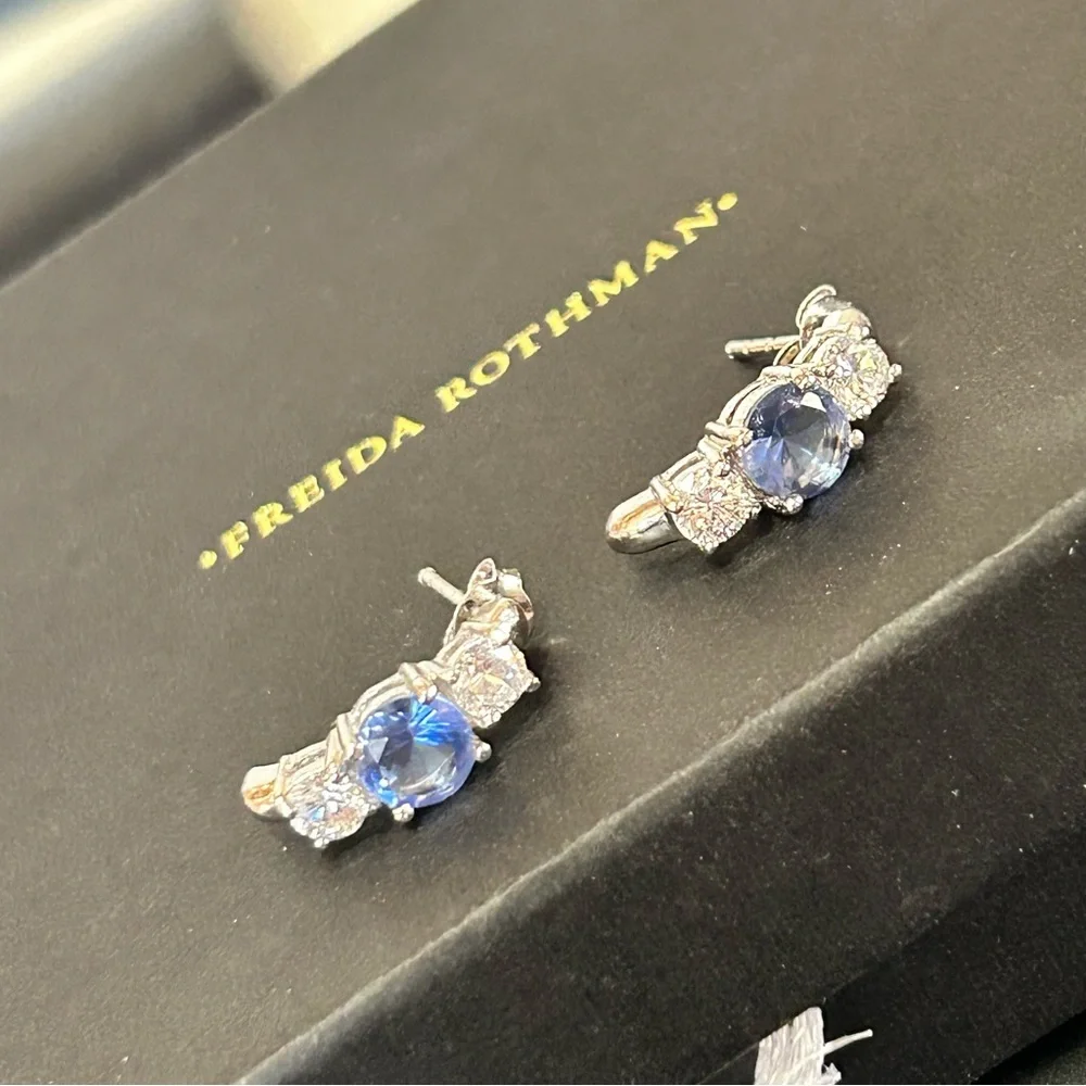 Freida Rothman triple stone half hoop sterling silver earrings NIB